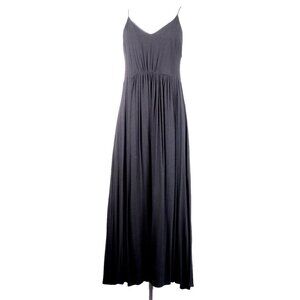 Noul Women's Small Black Flowy Maxi Dress Pleated Spaghetti Straps V-Neck Midi